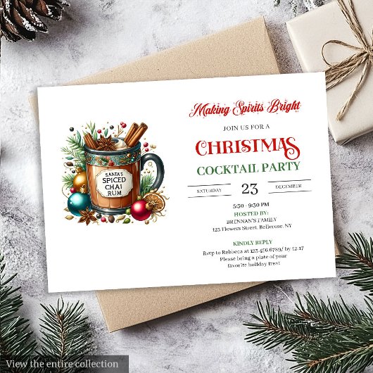 Elegant digital holiday cocktails party invitation kaart