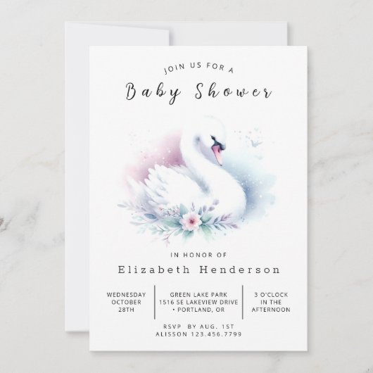 Elegant Digital Swan Baby shower Kaart (Voorkant)