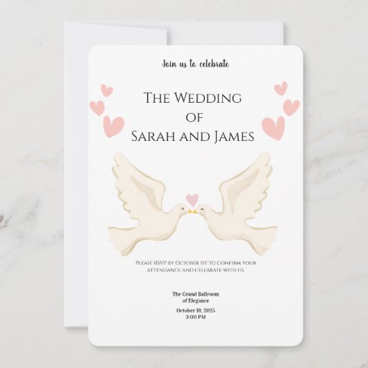 Elegant Digital Wedding Invitations | Modern, Flor Kaart (Voorkant)
