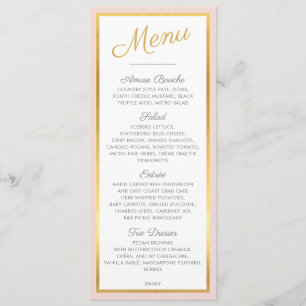 ELEGANT DINER MENU moderne bruiloft goud lichtroze