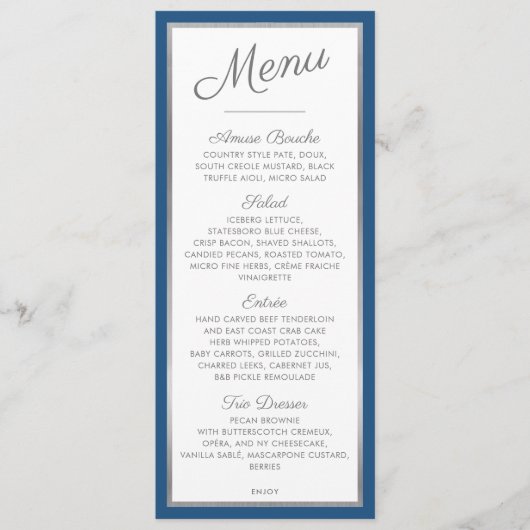 ELEGANT DINER MENU moderne receptie blauw grijs (Voorkant)