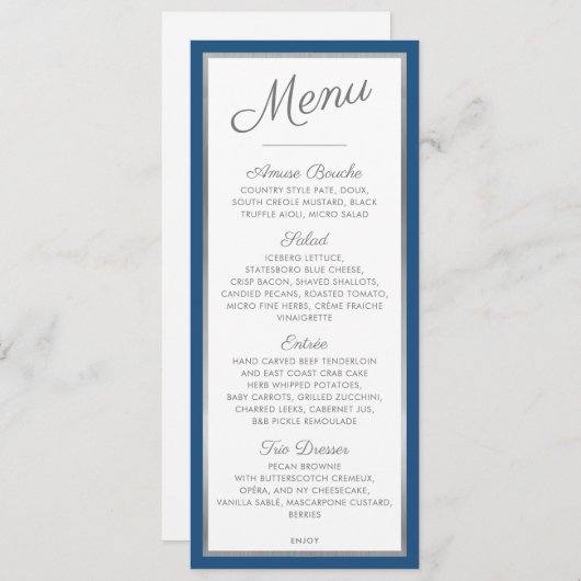 ELEGANT DINER MENU moderne receptie blauw grijs (Voorkant / Achterkant)