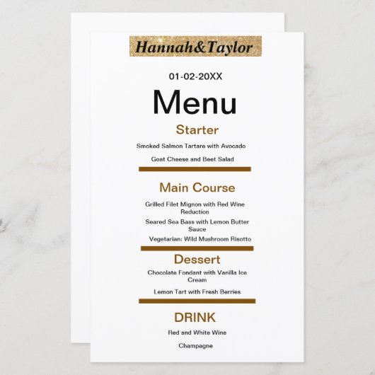 Elegant diner party menu sjabloon (Voorkant / Achterkant)