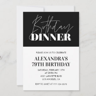 Elegant diner zwart en wit 79ste verjaardag  kaart