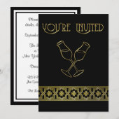 Elegant dinerfeest  zwart gouden wijnglas kaart (Voorkant / Achterkant)