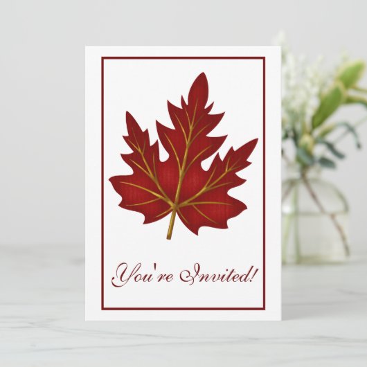 Elegant Dinner Party Invitation Autumn Leaf 1 Kaart (Staand voorkant)
