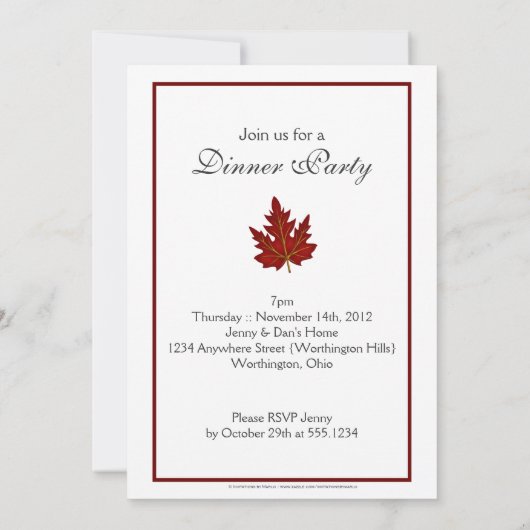 Elegant Dinner Party Invitation Autumn Leaf 1 Kaart (Achterkant)