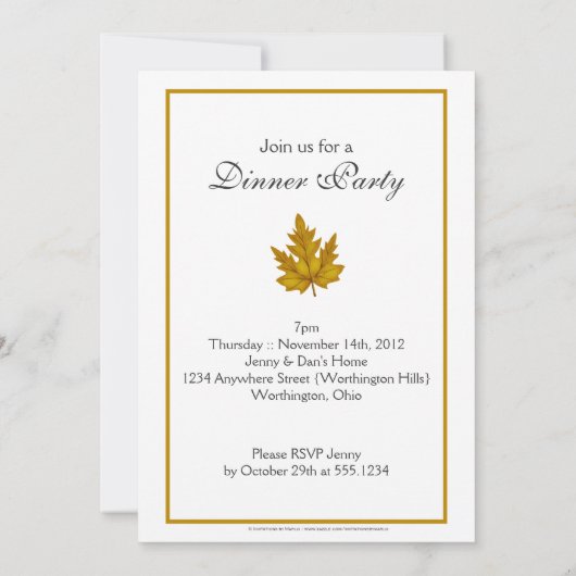 Elegant Dinner Party Invitation Autumn Leaf 2 Kaart (Achterkant)