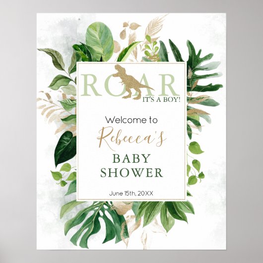 Elegant Dinosaur Baby shower WelkomstPoster Poster (Voorkant)