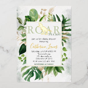 Elegant Dinosaur Boy Baby shower Invitation Folie Uitnodiging