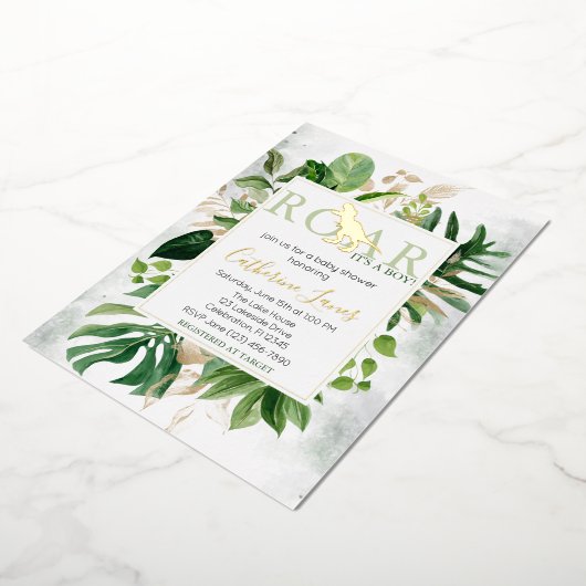 Elegant Dinosaur Boy Baby shower Invitation Folie Uitnodiging (Gedraaid)