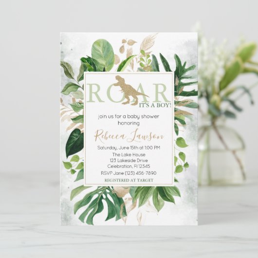 Elegant Dinosaur Boy Baby shower Kaart (Staand voorkant)