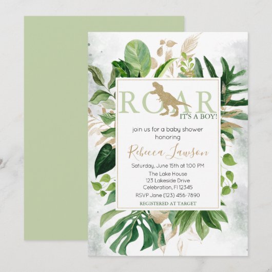 Elegant Dinosaur Boy Baby shower Kaart (Voorkant / Achterkant)