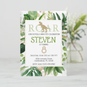 Elegant Dinosaur Green en Gold Birthday Kaart (Staand voorkant)