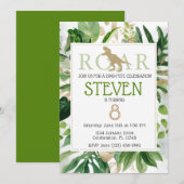 Elegant Dinosaur Green en Gold Birthday Kaart (Voorkant / Achterkant)