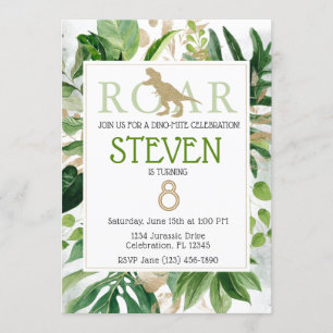 Elegant Dinosaur Green en Gold Birthday Kaart
