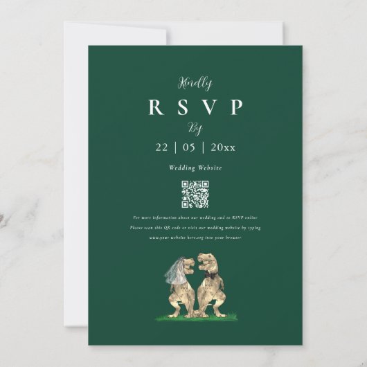 Elegant Dinosaur Green Wedding QR Code Kaart (Achterkant)