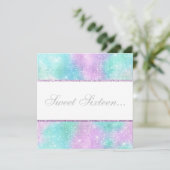 ELEGANT DISCO AQUA GLITTER SWEET 16 INVITATIE KAART (Staand voorkant)