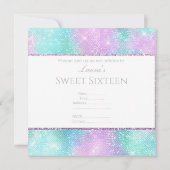 ELEGANT DISCO AQUA GLITTER SWEET 16 INVITATIE KAART (Achterkant)