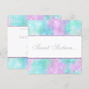 ELEGANT DISCO AQUA GLITTER SWEET 16 INVITATIE KAART
