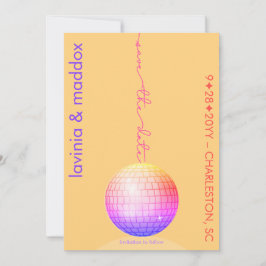 Elegant Disco Ball Orange and Hot Pink Wedding Save The Date