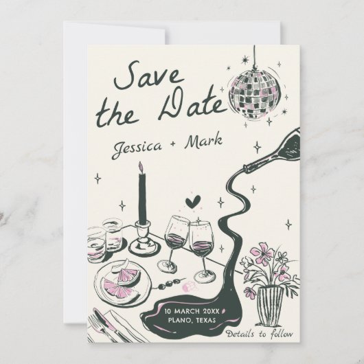 Elegant disco bruiloft Bewaar de datum Kaart (Voorkant)