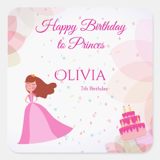 Elegant Disney princess birthday Vierkante Sticker (Voorkant)