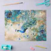 Elegant Distressed Teal Blue Florals & Peacock Tissuepapier (Craft)