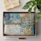 Elegant Distressed Teal Blue Florals & Peacock Tissuepapier (Geschenk)