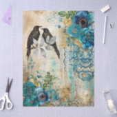 Elegant Distressed Teal Blue Gold Florals & Ravens Tissuepapier (Craft)