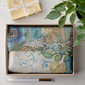 Elegant Distressed Teal Blue Gold Florals & Ravens Tissuepapier (Geschenk)