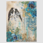 Elegant Distressed Teal Blue Gold Florals & Ravens Tissuepapier (Voorkant)