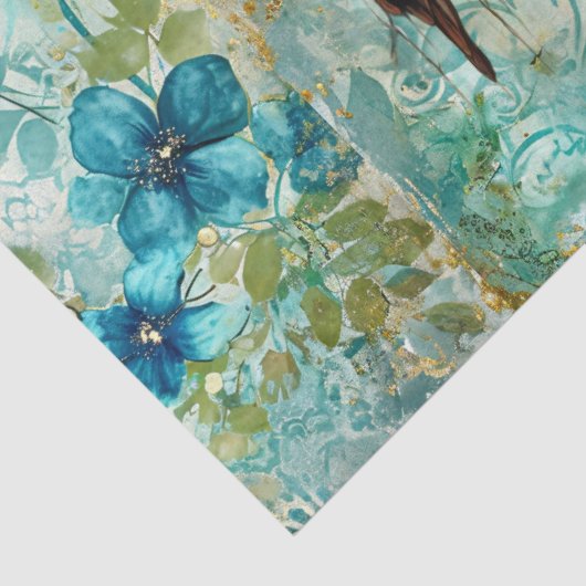 Elegant Distressed Teal Floral & Ravens Tissuepapier (Detail)