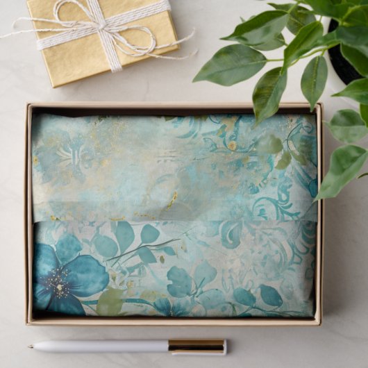 Elegant Distressed Teal Floral & Ravens Tissuepapier (Geschenk)