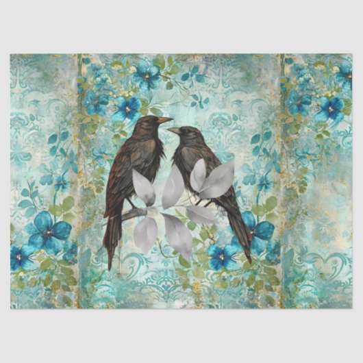 Elegant Distressed Teal Floral & Ravens Tissuepapier (Voorkant)