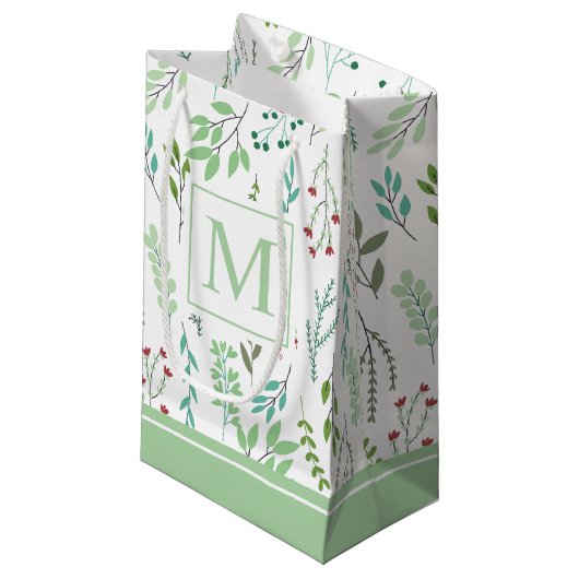 Elegant Ditsy Leaves Monogram | Gift Bag Klein Cadeauzakje (Voorkant Gekanteld)