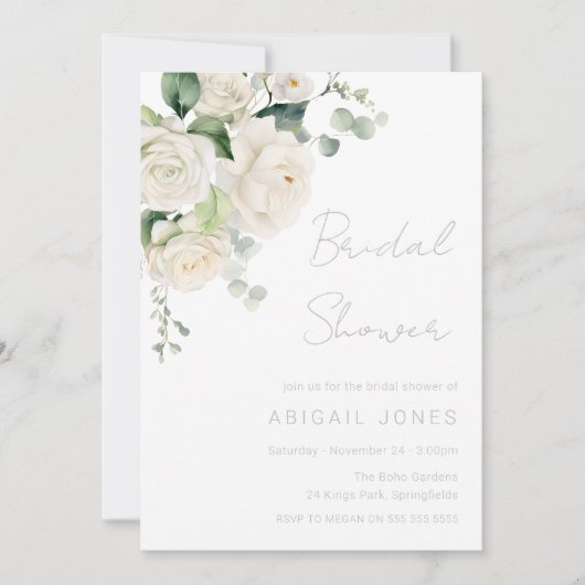 Elegant Divine White Roses & Sage Vrijgezellenfees Kaart (Voorkant)