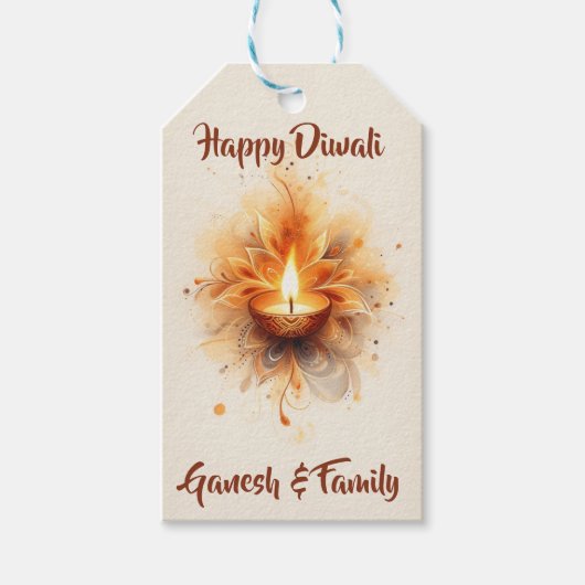 Elegant Diwali Diya Cadeaulabel (Voorkant)