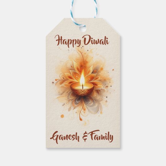 Elegant Diwali Diya Cadeaulabel (Achterkant)