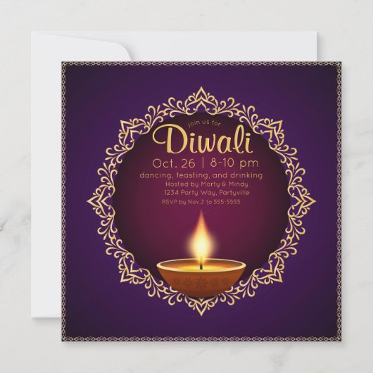 Elegant Diwali Diyas Paarse Kaart (Voorkant)