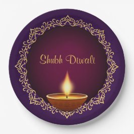 Elegant Diwali Diyas Paarse Papieren Bordje