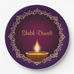 Elegant Diwali Diyas Paarse Papieren Bordje