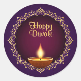 Elegant Diwali Diyas Paarse Ronde Sticker