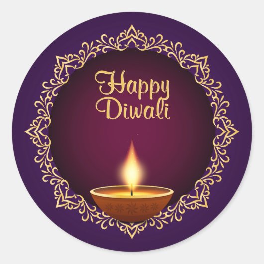 Elegant Diwali Diyas Paarse Ronde Sticker (Voorkant)