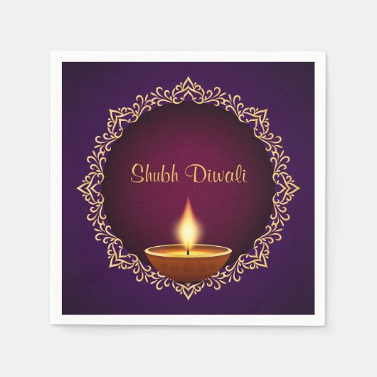 Elegant Diwali Diyas Paarse Servet (Voorkant)