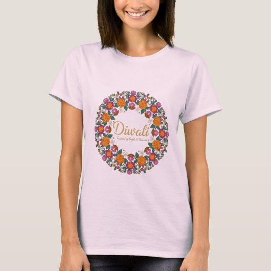 Elegant Diwali Floral Wreath T-Shirt for Women |  (Voorkant)