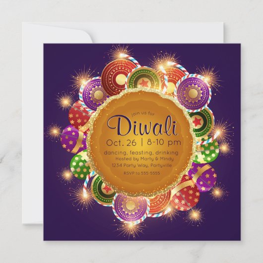 Elegant Diwali Kleurrijk Vuurwerk Kaart (Voorkant)