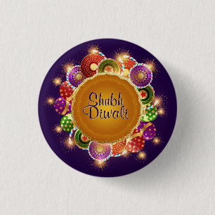Elegant Diwali Kleurrijk Vuurwerk Ronde Button 3,2 Cm