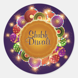 Elegant Diwali Kleurrijk Vuurwerk Ronde Sticker