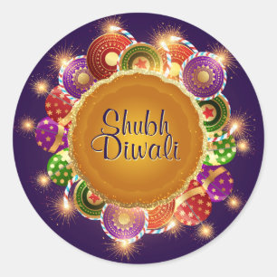 Elegant Diwali Kleurrijk Vuurwerk Ronde Sticker
